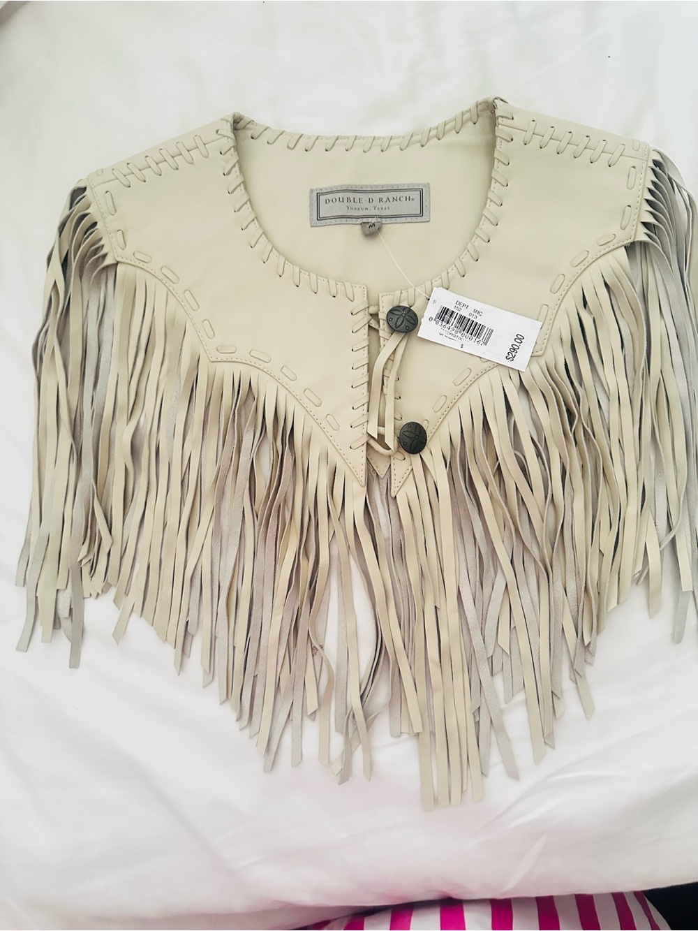Double D Ranch Cream Fringe Leather Vest with Button Front